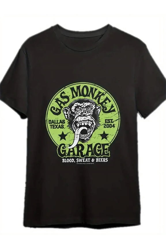 Men'S Plus Size "GAS MONKEY GARAGE" Graphic Tee - Soft 50%Cotton, Crew Neck, Comfort Fit with Slight Stretch