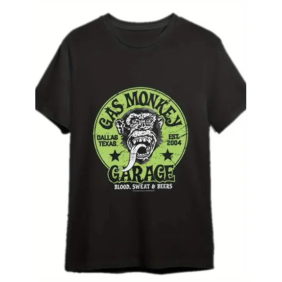 Men'S Plus Size "GAS MONKEY GARAGE" Graphic Tee - Soft 50%Cotton, Crew Neck, Comfort Fit with Slight Stretch