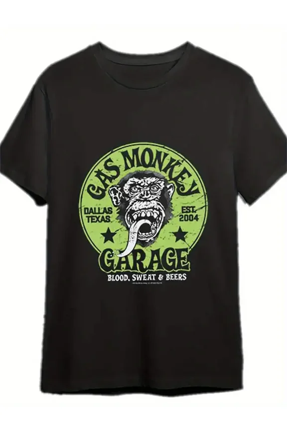 Men'S Plus Size "GAS MONKEY GARAGE" Graphic Tee - Soft 50%Cotton, Crew Neck, Comfort Fit with Slight Stretch