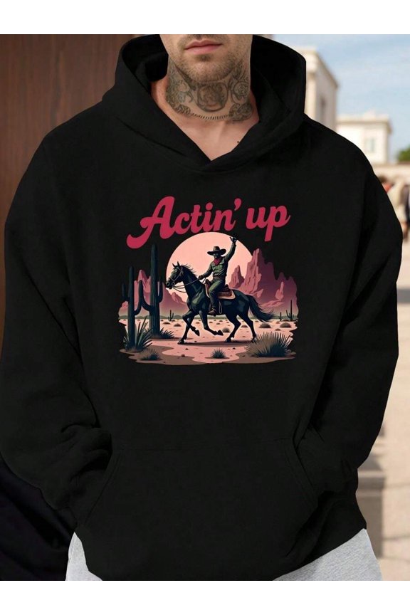 Men'S Plus Size Hooded Sweatshirt - Lighthouse & Cliff Graphic Pullover, Loose Fit Hoodie Coastal-Themed Outfits, Casual Everyday & Formal Events - Non-Stretch Fabric, Sweater Hoodie, Event Attire, R