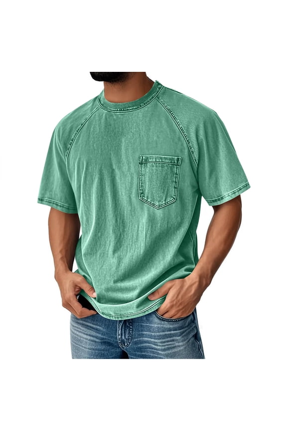 Men'S Plus Size Reglan Short Sleeve Shirts with Chest Pockets Summer Fitted Crewneck T-Shirts Lightweight Moisture Wicking Tees