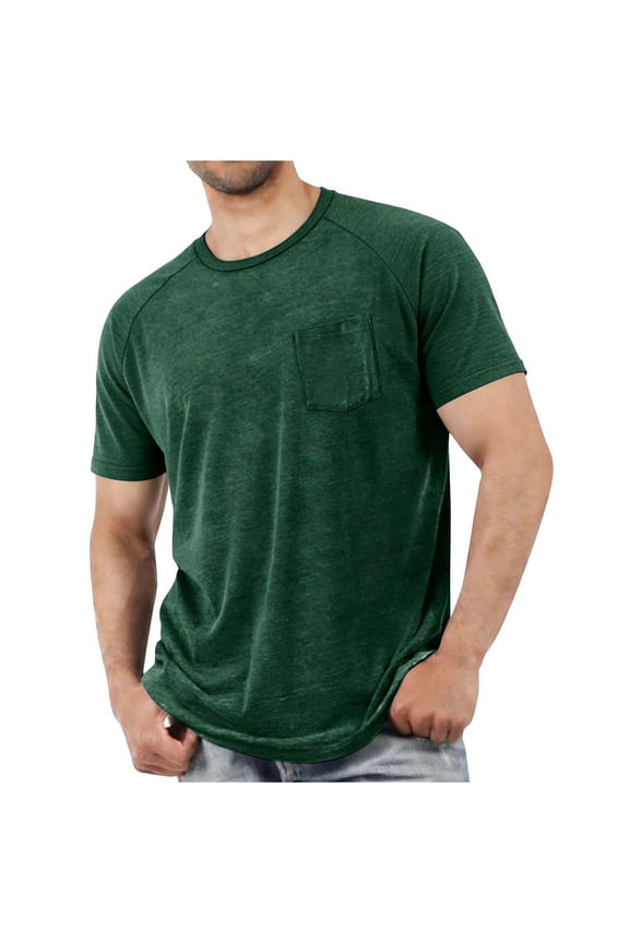 Men'S Plus Size Reglan Short Sleeve Shirts with Chest Pockets Summer Plain Crewneck T-Shirts Lightweight Moisture Wicking Tees