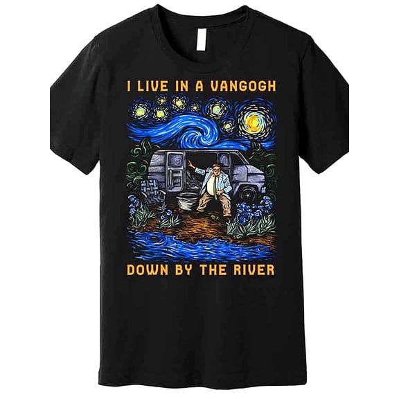 Men'S Plus Size Retro Tee - Black with 'I Reside in a Van by The River' Design