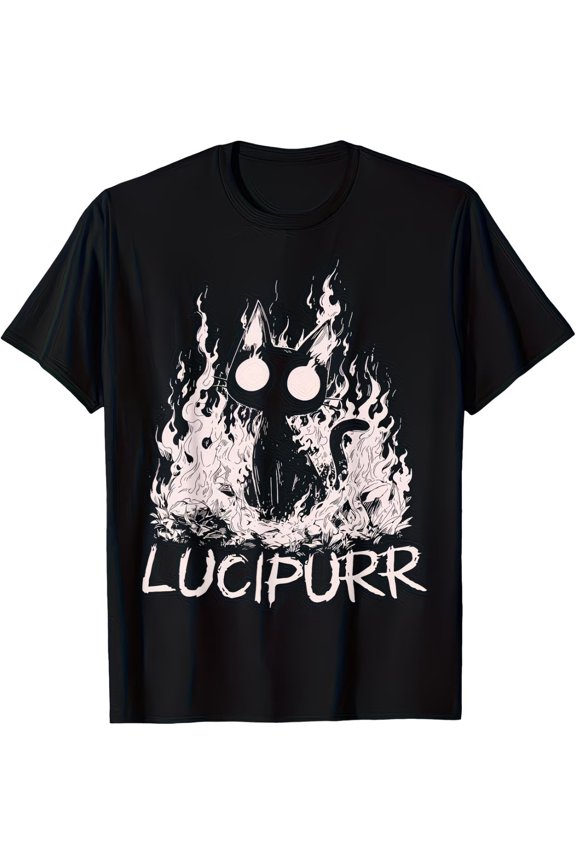 Men'S Plus Size Vintage Gothic Lucipurr Cat with Flames Graphic T-Shirt
