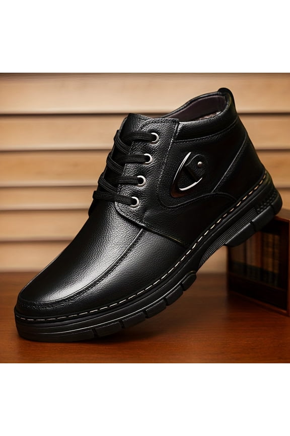 Men'S Plus Size Winter Shoes - Thick Warm High Quality Anti-Slip Boots with Cushioned Insole - Brown Formal & casual Shoes for Seniors, Elderly - Non-Slip Rubber Sole for Cold Weather, Everyday