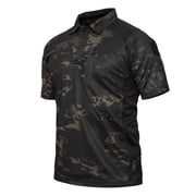 MenS Polo Shirt Quick Dry Performance Short Sleeve Tactical Shirts Pique Jersey Golf Shirt,Camouflage 2XL
