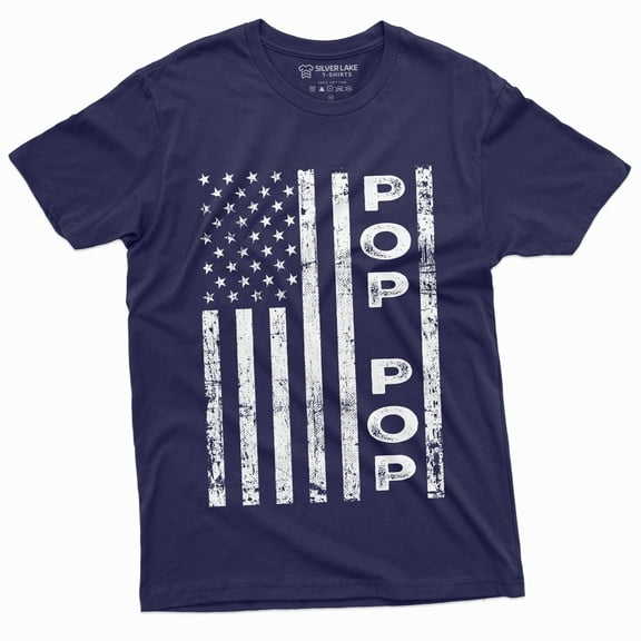 Men'S Pop Us Flag Tee Shirt Poppop Fathers Day Patriotic Veteran Dad Tee Shirt (X-Large Navy Blue)