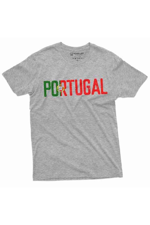 Men'S Portugal T-Shirt Portuguese Flag Coat Of Arms Soccer Football Tee Shirt Portuguesa Tee (Small Grey)