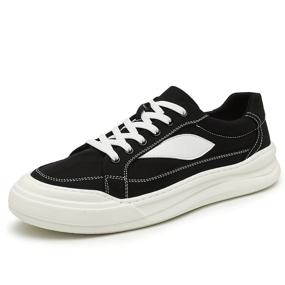 Men'S Premium Casual Sneakers - Black & White Low-Top Lace-Up Shoes with Breathable Fabric Upper, Durable Rubber Sole, and Comfortable Design for Everyday Wear