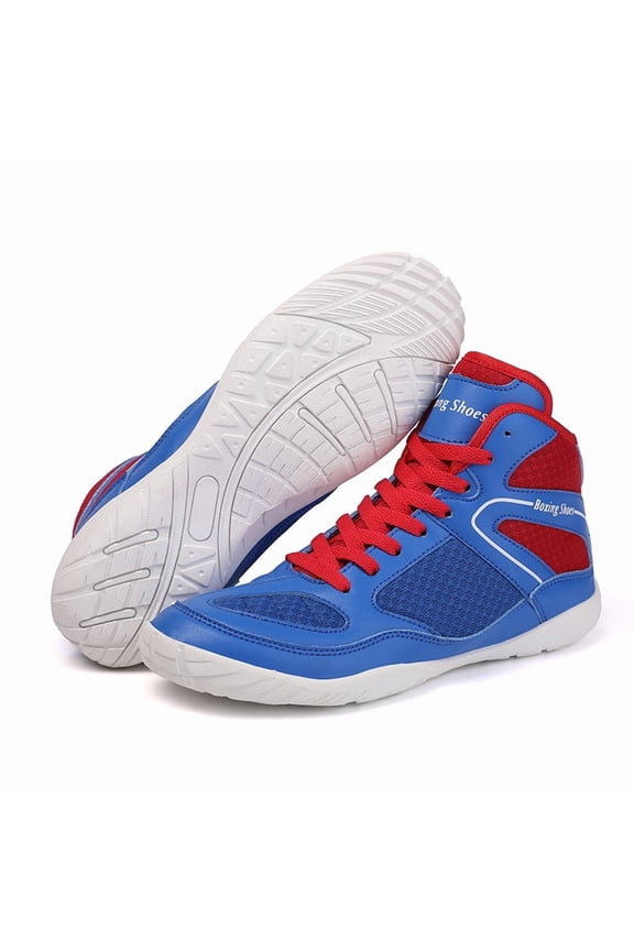 Men'S Professional Boxing Shoes - Heavy-Duty High-Top Training Sneakers with Slip-Resistant Rubber Sole, Breathable Round Toe Design & Cushioned Insole - Full-Grain Faux Leather Wrestling, Weightlift