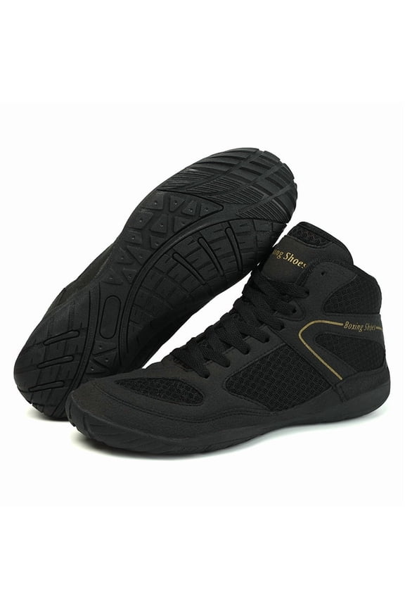 Men'S Professional Boxing Shoes - Heavy-Duty High-Top Training Sneakers with Slip-Resistant Rubber Sole, Breathable Round Toe Design & Cushioned Insole - Full-Grain Faux Leather Wrestling, Weightlift