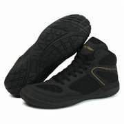 MenS Professional Boxing Shoes - Heavy-Duty High-Top Training Sneakers with Slip-Resistant Rubber Sole, Breathable Round Toe Design & Cushioned Insole - Full-Grain Faux Leather Wrestling, Weightlift