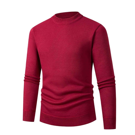 Men'S Pullover Fashionable Round Neck Solid Color Elastic Knit Sweater Top Loose Fit Long Sleeved Winter Warmth