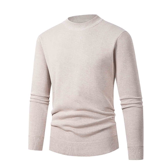 Men'S Pullover Fashionable Round Neck Solid Color Elastic Knit Sweater Top Loose Fit Long Sleeved Winter Warmth