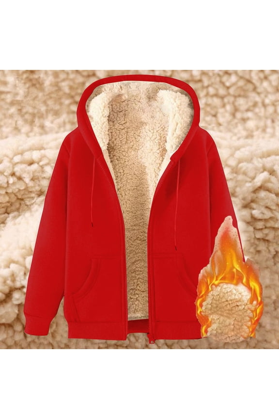 Men'S Pullover Winter Workout Fleece Hoodie Jackets Full Zip Wool Warm Thick Coats Red XL