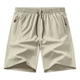 thumbnail image 1 of Men'S Quick Dry Athletic Shorts With Reflective Strips And Zipper Pockets Drawstring Waist Lightweight Casual Pants For Summer Running And Sports,Khaki,M, 1 of 7