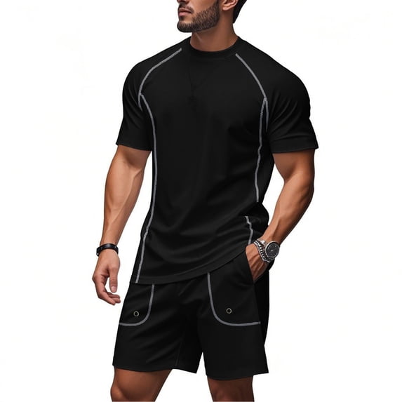 Men'S Quick Dry Breathable Athletic Tracksuits Short Sleeve T Shirt And Shorts Set For Summer Running Workout And Gym Training,Black,XXXL