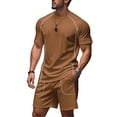 thumbnail image 1 of Men'S Quick Dry Breathable Athletic Tracksuits Short Sleeve T Shirt And Shorts Set For Summer Running Workout And Gym Training,Brown,L, 1 of 8