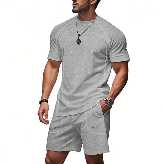 Men'S Quick Dry Breathable Athletic Tracksuits Short Sleeve T Shirt And Shorts Set For Summer Running Workout And Gym Training,Light Gray,L