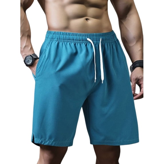 Men'S Quick Dry Elastic Waist Drawstring Loose Fit Athletic Gym Shorts Lake Blue XXL