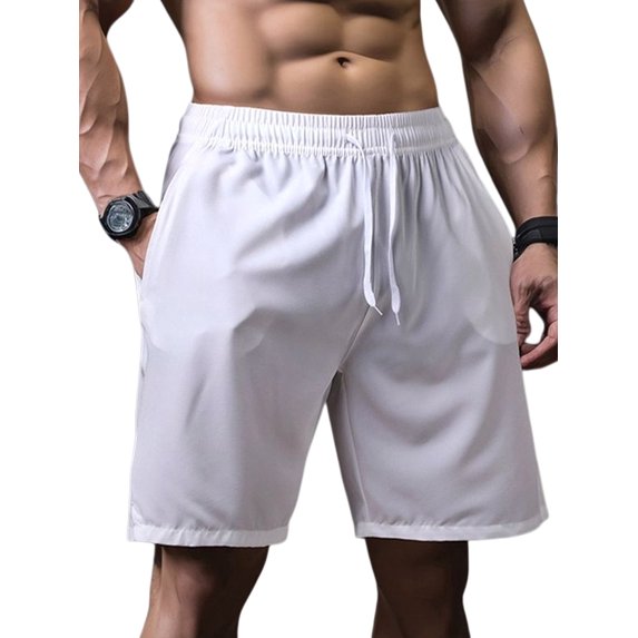 Men'S Quick Dry Elastic Waist Drawstring Loose Fit Athletic Gym Shorts White 5XL
