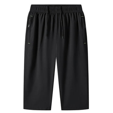 Men'S Quick Dry Hiking 3/4 Long Capri Shorts Athletic Workout Running Shorts With Zipper Pockets Black M