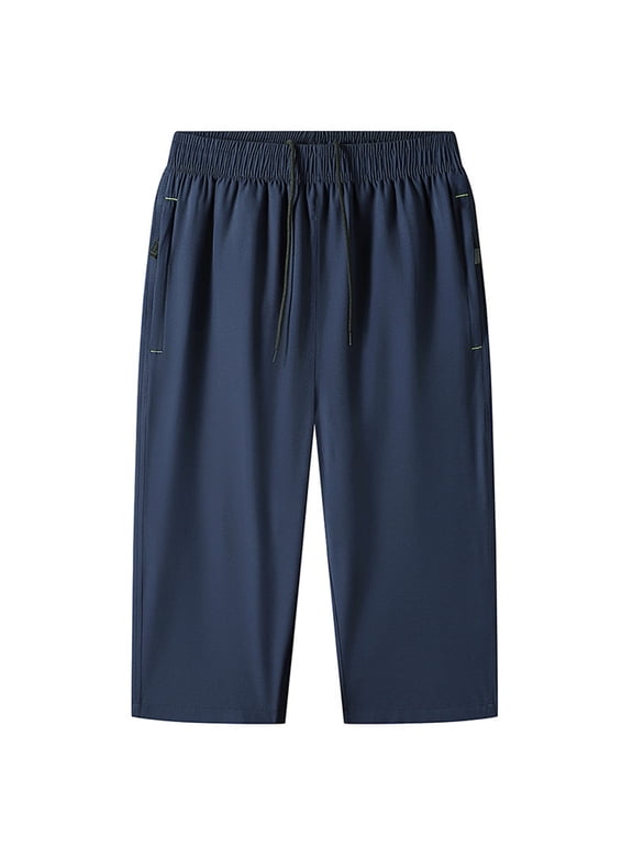 Men'S Quick Dry Hiking 3/4 Long Capri Shorts Athletic Workout Running Shorts With Zipper Pockets Dark Blue L