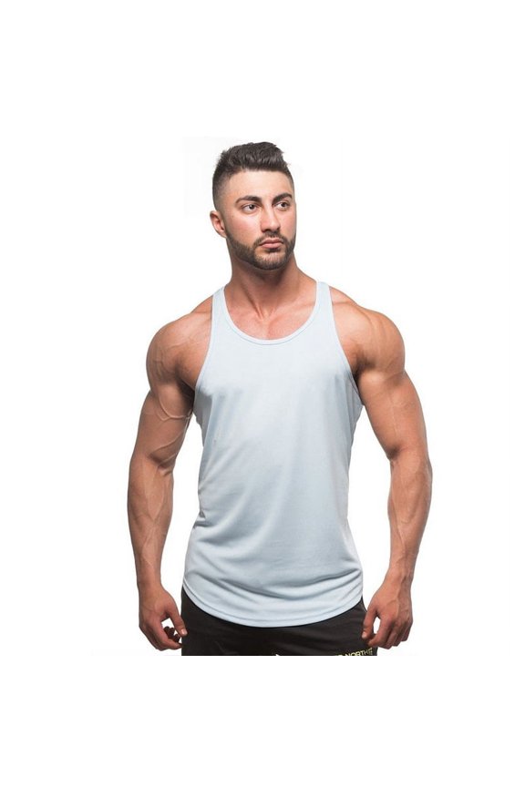 Men'S Quick Dry Microfiber Bodybuilding Stringer Tank Top Y-Back Racerback Stringers Tank white L