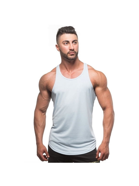 Men'S Quick Dry Microfiber Bodybuilding Stringer Tank Top Y-Back Racerback Stringers Tank white S