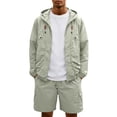 thumbnail image 1 of Men'S Quick Dry UPF 50+ Sun Protection Hooded Cargo Jacket And Drawstring Waist Shorts Set Lightweight Athletic Tracksuits For Outdoor Activities,Light Green,M, 1 of 8