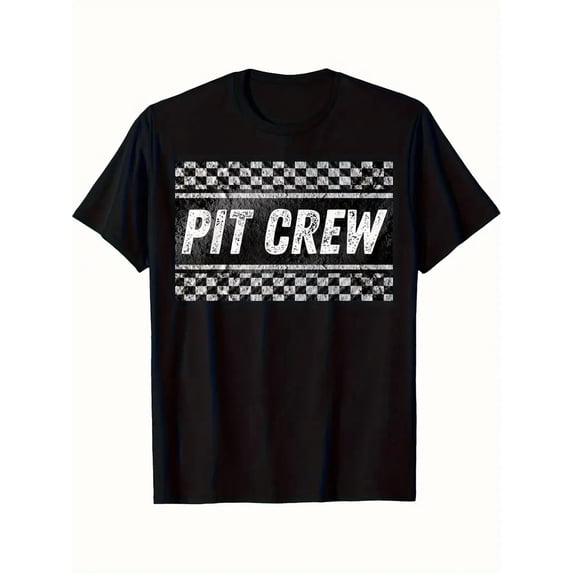 Men'S Racing Pit Crew Graphic T-Shirt - Heavy-Duty Checkered Flag Design - Soft Breathable Cotton Tee - Machine Washable Motorsport Shirt - Sizes S-XXXL - Black Racing Party