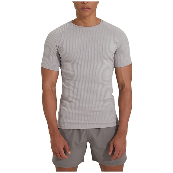 Men'S Reglan Ribbed Short Sleeve Shirts Summer Plain Crewneck Stretch T-Shirts Lightweight Breathable Athletic Outdoor Tees