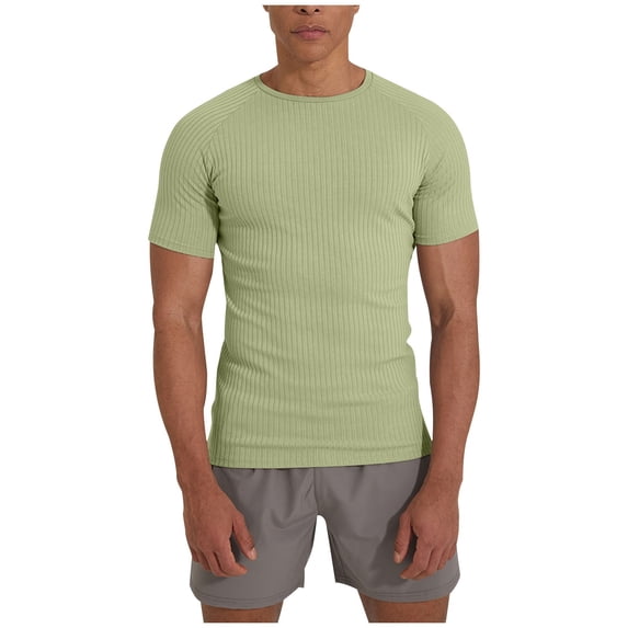 Men'S Reglan Ribbed Short Sleeve Shirts Summer Plain Crewneck Stretch T-Shirts Lightweight Breathable Athletic Outdoor Tees