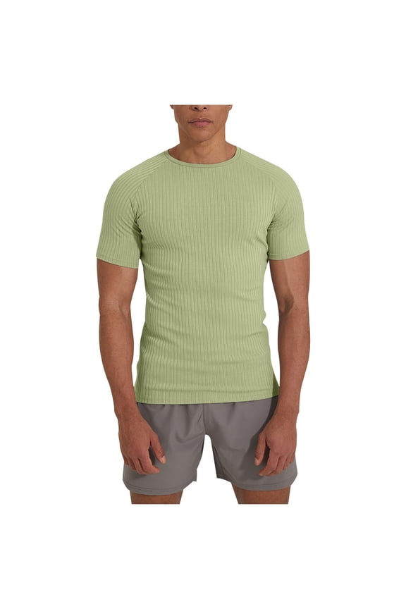 Men'S Reglan Ribbed Short Sleeve Shirts Summer Plain Crewneck Stretch T-Shirts Lightweight Breathable Athletic Outdoor Tees