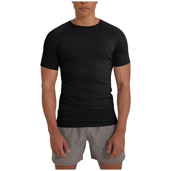 Men'S Reglan Ribbed Short Sleeve Shirts Summer Plain Crewneck Stretch T-Shirts Lightweight Breathable Athletic Outdoor Tees