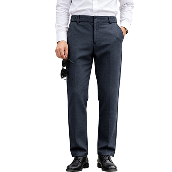 Men'S Regular Fit Dress Pants Casual Slim Fit Faux Wool Casual Business Trousers Dark Blue M