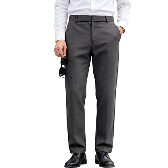 Men'S Regular Fit Dress Pants Casual Slim Fit Faux Wool Casual Business Trousers Dark Gray M