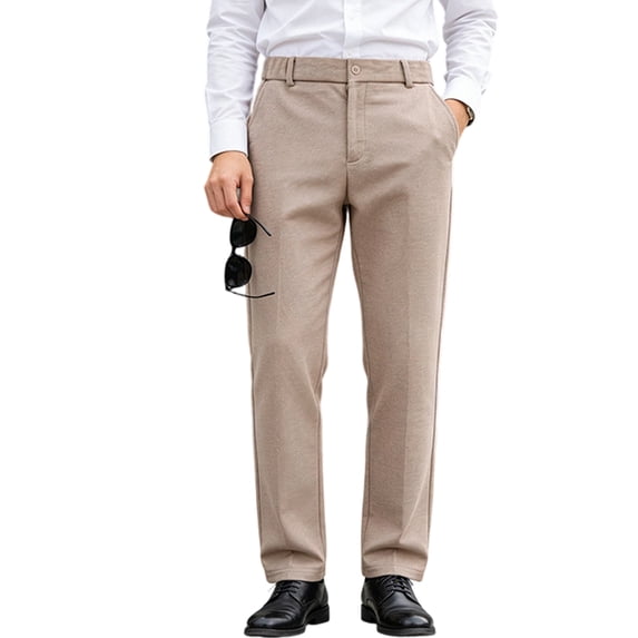 Men'S Regular Fit Dress Pants Casual Slim Fit Faux Wool Casual Business Trousers Khaki XXL