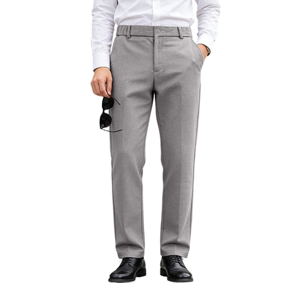 Men'S Regular Fit Dress Pants Casual Slim Fit Faux Wool Casual Business Trousers Light Gray M