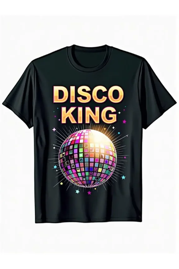 Men'S Retro 70s Disco King Graphic T-Shirt - 180gsm Heavyweight Loose Fit Vintage Disco Party Tee with Disco Ball & Disco Dancer Design, Short Sleeve Crew Neck Casual Shirt for