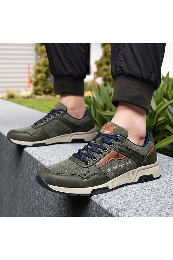 Men'S Retro Casual Sneakers - Brown & Navy Blue Low-Top Lace-Up Shoes with Cushioned TPR Sole, All-Season Versatile for Business, Outdoor & Daily Wear - Durable Synthetic Cover & Fabric Upper