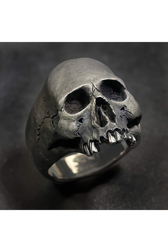 Men'S Retro Punk Skull Ring - Hip-Hop Style, 201 Stainless Steel, Perfect for Parties & Halloween,14