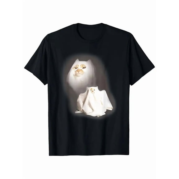 Men'S Retro White for cats Graphic T-Shirt - Premium Heavyweight Short Sleeve Tee with Glowing Oval Background & Spooky Cute White for cat Design, Ultra-Soft Comfort Fit Casual