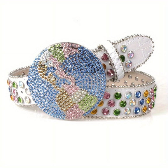 Men'S Rhinestone Hip Hop Wide Belt - Sparkling Multicolor Sequins, Adjustable Faux Leather with Metal Buckle, Fashion Accessory for Casual Attire, Casual Attire Belt | Stylish Men'S Belt