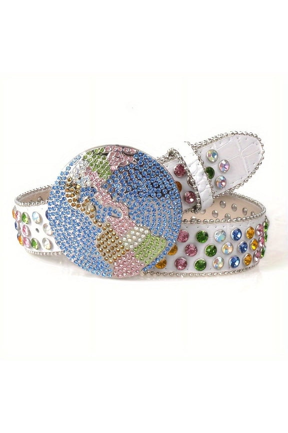 Men'S Rhinestone Hip Hop Wide Belt - Sparkling Multicolor Sequins, Adjustable Faux Leather with Metal Buckle, Fashion Accessory for Casual Attire, Casual Attire Belt | Stylish Men'S Belt