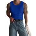 thumbnail image 1 of Men'S Ribbed Knit Form-Fitting Workout Wide Shoulder Tank Top Blue M, 1 of 8