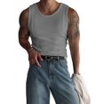 thumbnail image 1 of Men'S Ribbed Knit Form-Fitting Workout Wide Shoulder Tank Top Light Gray M, 1 of 7