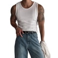 thumbnail image 1 of Men'S Ribbed Knit Form-Fitting Workout Wide Shoulder Tank Top White XXL, 1 of 8