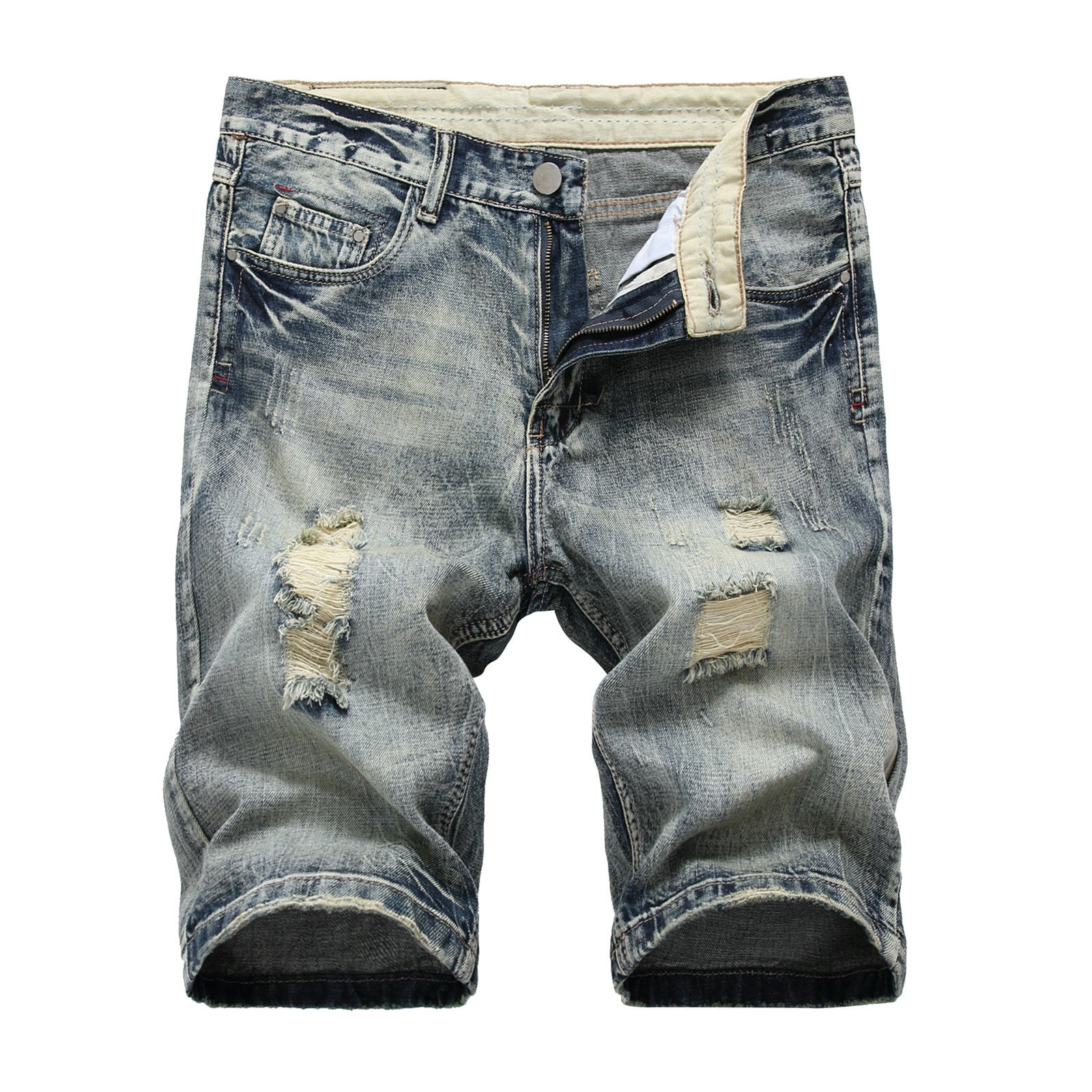 Yollmart Men's Ripped Distressed Denim Shorts – Light Blue Straight Fit Jeans Shorts (Size 38) - View #11