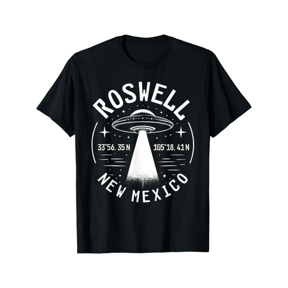 Men'S Roswell UFO T-Shirt - 100% Cotton Black Crew Neck, Retro Alien 51 Area Design, Loose Fit Casual Knit Top, Geometric Pattern, Perfect for Sci-Fi & Alien Enthusiasts, All-Season Wear, Casual